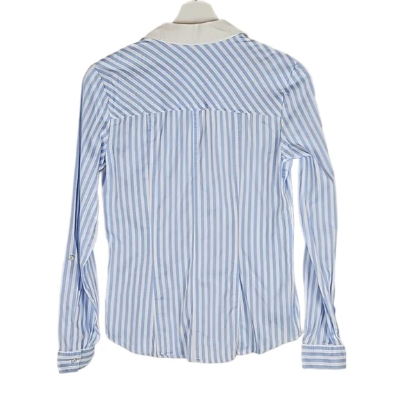 7th Avenue Classic Pinstripe Dress Shirt Light Blue, White Trim, Women's XS - Picture 4 of 6